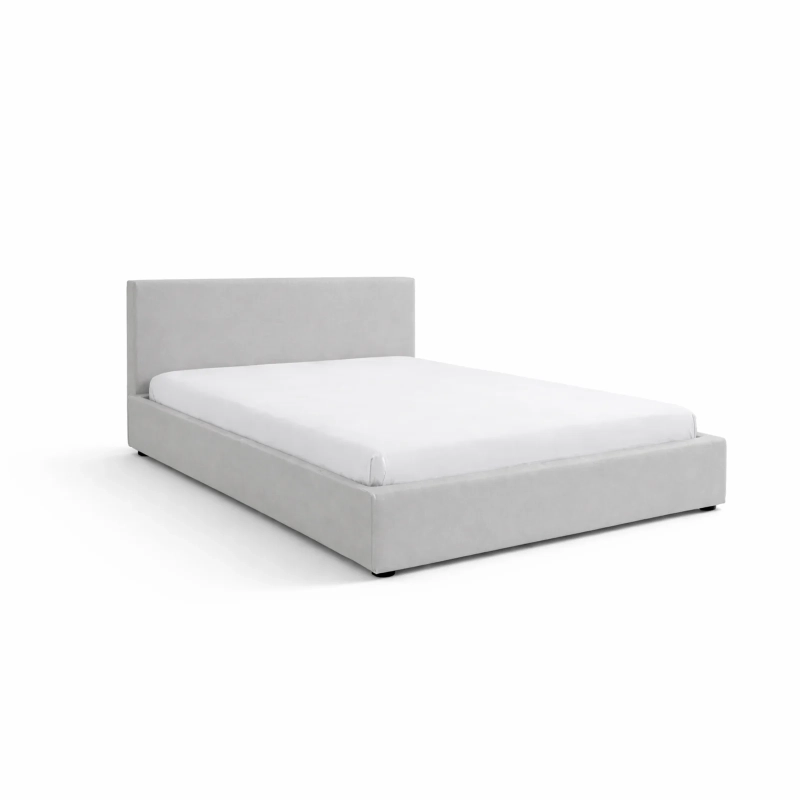 Łóżko tapicerowane z miejscem na pościel, kolor szary, tkanina gładka