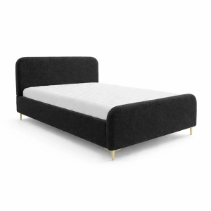 Łóżko tapicerowane na nóżkach typu kotwica 10cm, tkanina boucle, kolor czarny