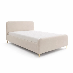 Łóżko tapicerowane na nóżkach typu kotwica 10cm, tkanina boucle, kolor ecru