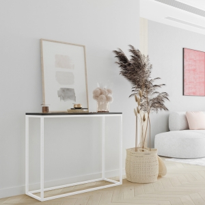 Konsola białe nogi, czarny blat. Showroom