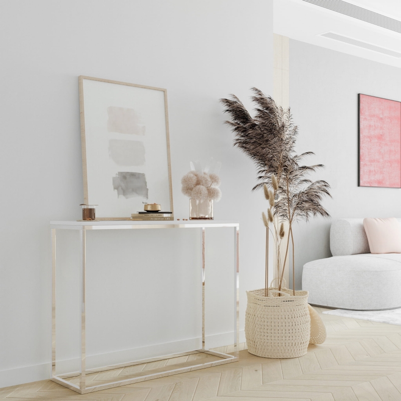Konsola nogi chrom, blat bialy. Showroom