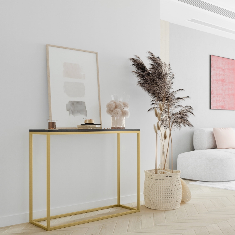 Konsola nogi złote, blat czarny. Showroom