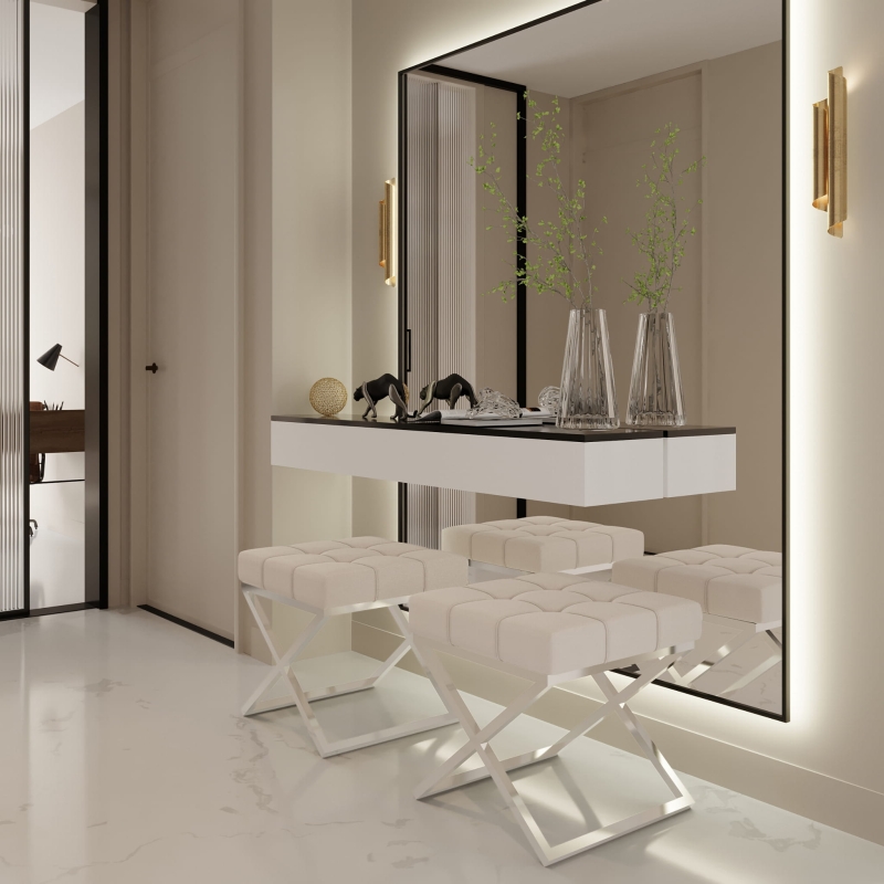 Pufa nogi chrom, siedzisko pikowane. Showroom