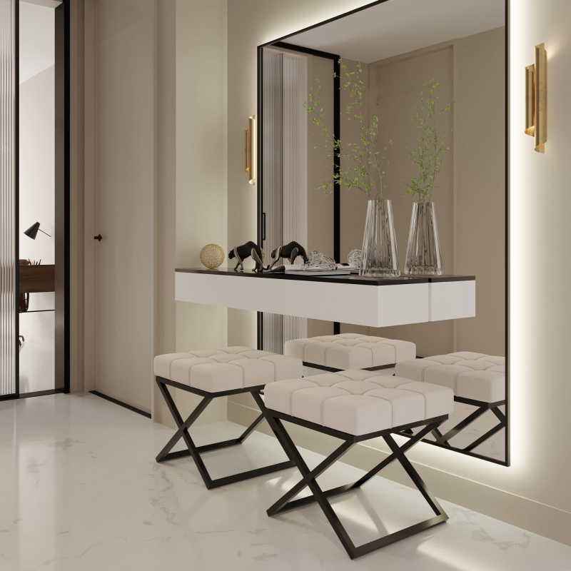 Pufa nogi czarne, siedzisko pikowane. Showroom