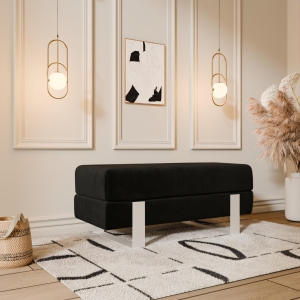 Ławka tapicerowana do przedpokoju, stelaż biały, tkanina gładka welur odcień czarny, szerokość 80cm. Showroom