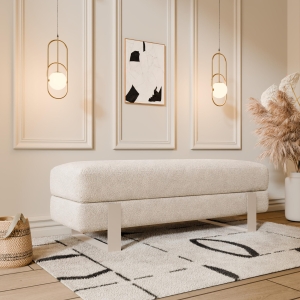 Ławka tapicerowana do przedpokoju, stelaż Kaszmir, tkanina szenilowa odcień beż, szerokość 100cm. Showroom