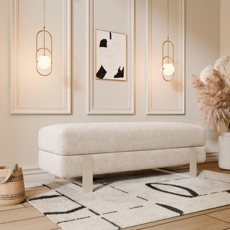 Ławka tapicerowana do przedpokoju, stelaż Kaszmir, tkanina szenilowa odcień beż, szerokość 100cm. Showroom