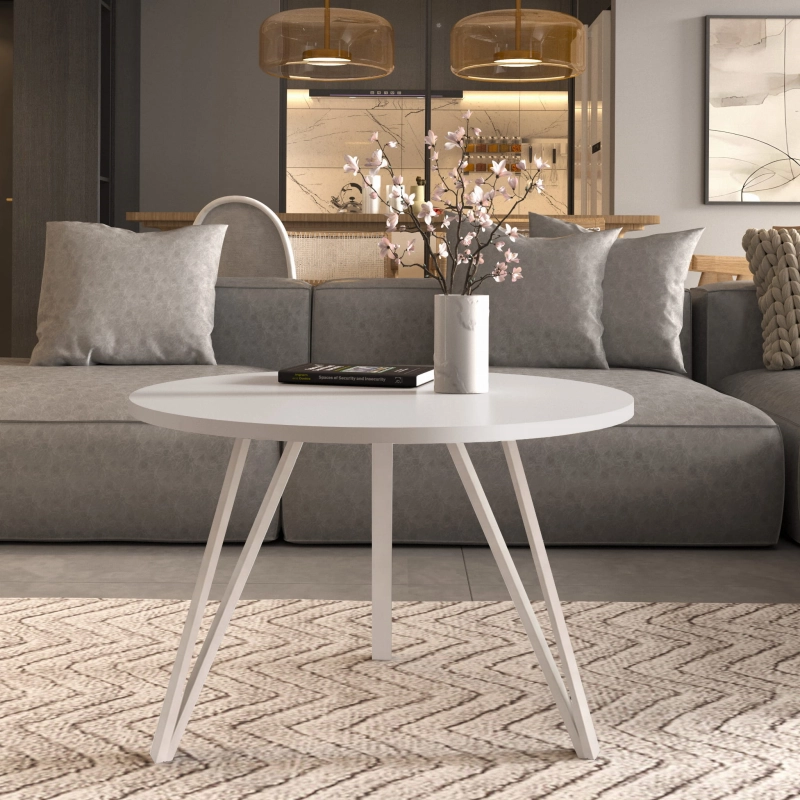 Stolik kawowy na potrójnych kaszmirowych nogach, blat Kaszmir okrągły. Showroom